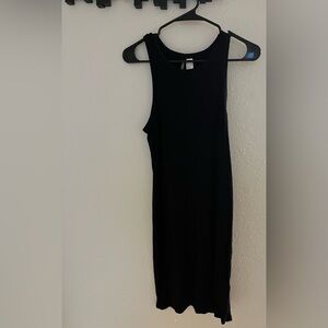 Divided Black Ribbed Dress - Size Medium